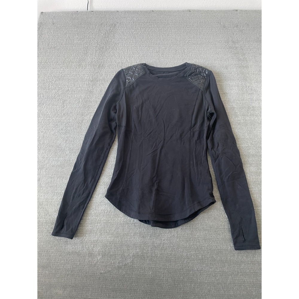Lululemon Shirt Women S Black Run Ice Queen‎ Quilted Crew Neck Athleisure Gym
